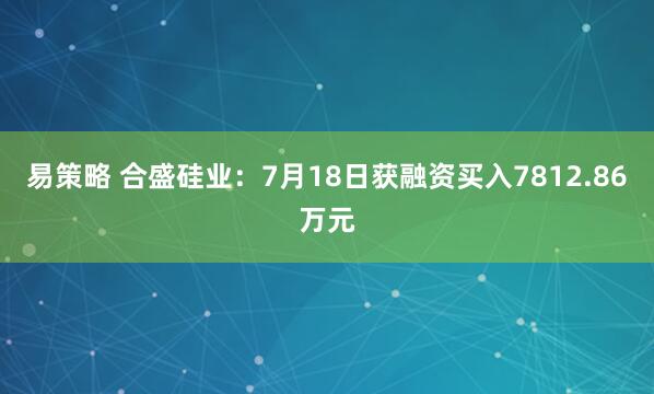 易策略 合盛硅业：7月18日获融资买入7812.86万元