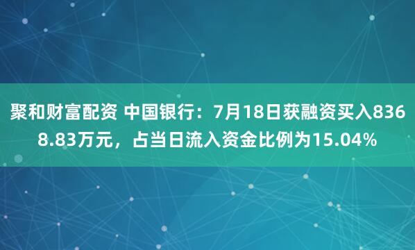 聚和财富配资 中国银行：7月18日获融资买入8368.83万元，占当日流入资金比例为15.04%